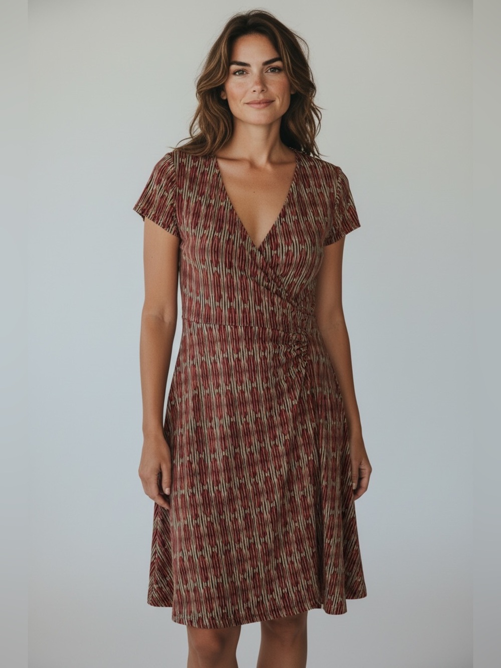 Ideology Rust Patterned faux Wrap Dress PTP 19”, L 36”